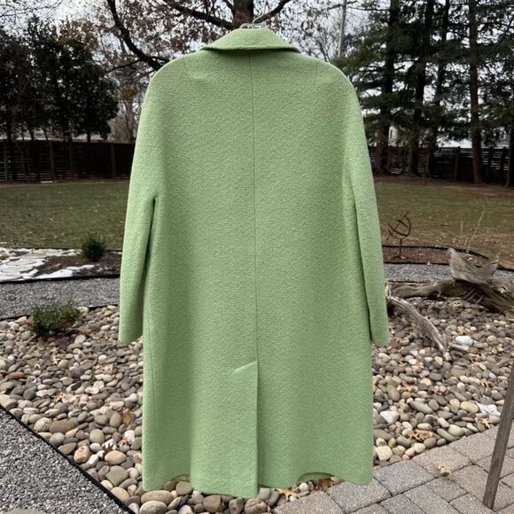 Vintage 50's-60's Coat Size L/XL Mint Green Bouclé Single Breasted Notched Colla - Picture 9 of 16